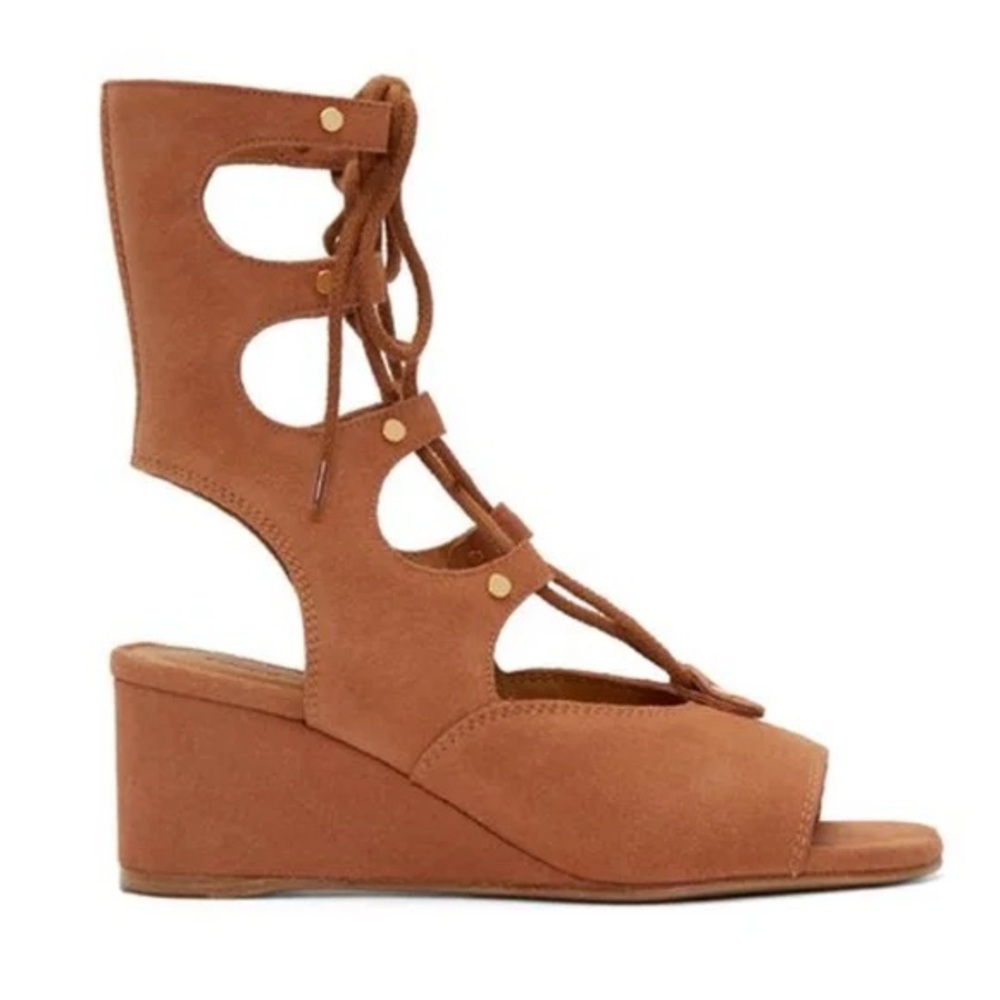 $1295 CHLOE WEDGE BLACK SUEDE LEATHER GLADIATOR SANDAL 40 9.5